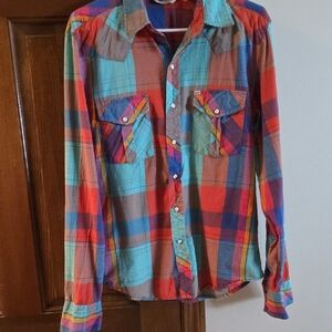 Salt Valley Western Colorful Plaid Casual Button Down Shirt